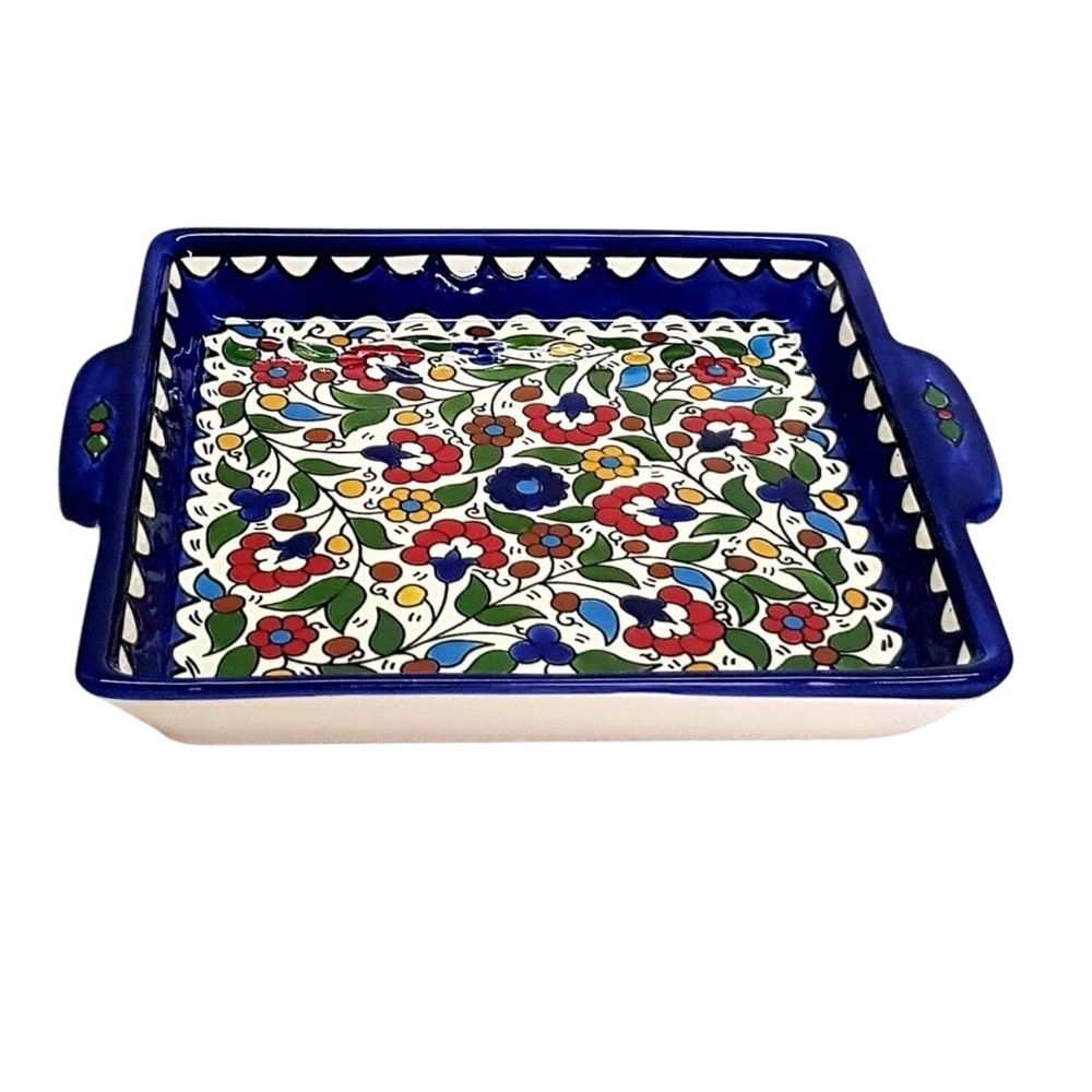 Fyrouzi - Handmade Ceramic Square Plate With Handle - 23 cm