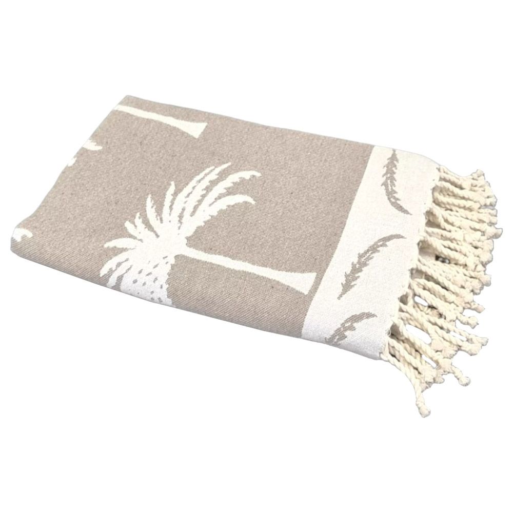 Hammam Corner - 100% Recycled Cotton Palm Beach Towel - Beige