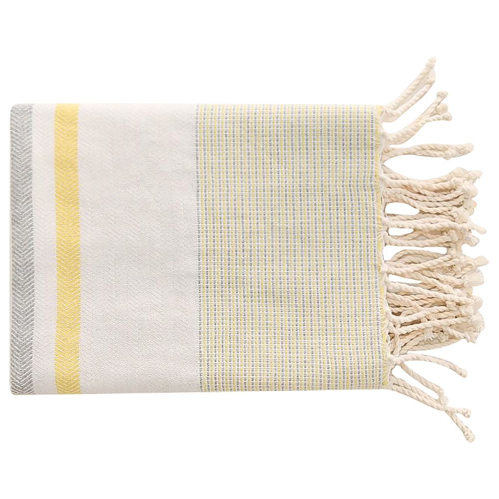 Hammam Corner - 100% Recycled Cotton Lux Beach Towel - Grey Yellow