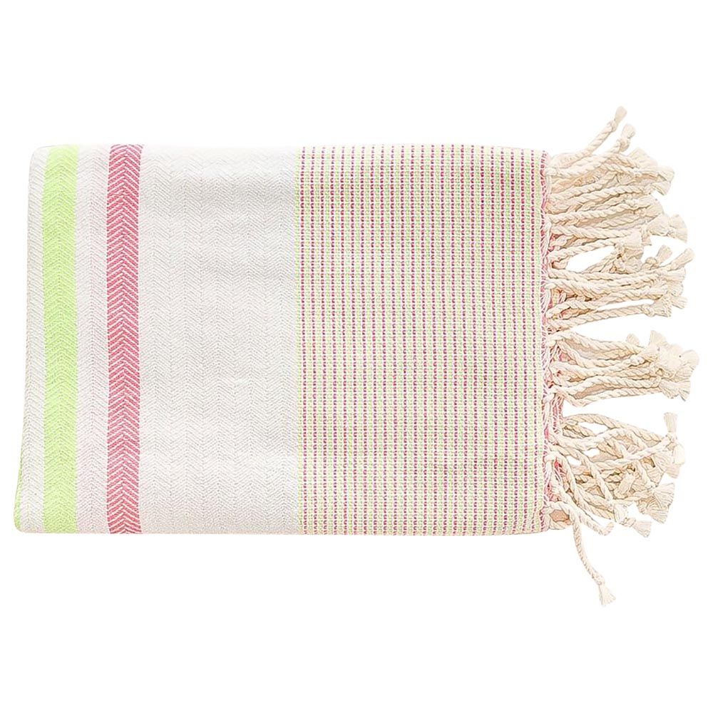 Hammam Corner - 100% Recycled Cotton Lux Beach Towel - Pink Granny