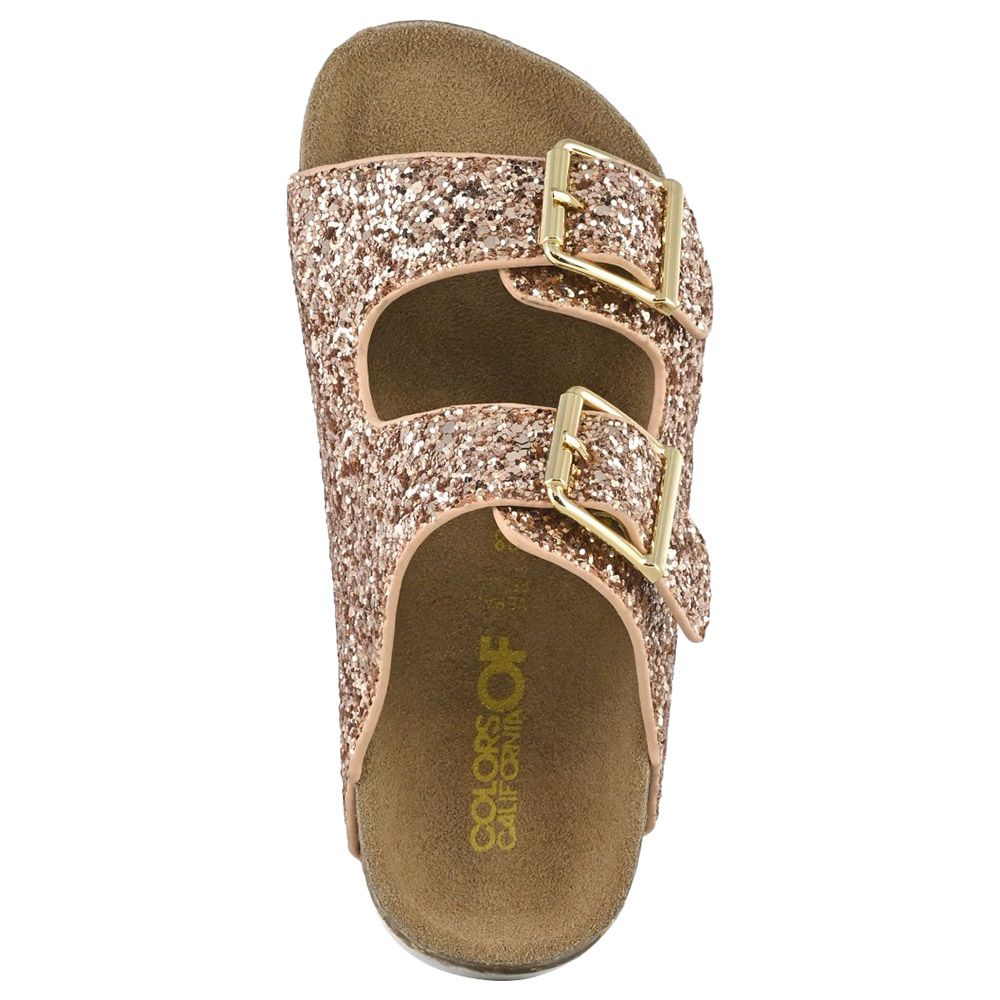 Colors of California - 2 Buckles Glitter Sandal - Pink Gold