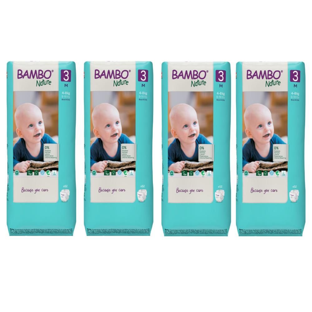 Bambo Nature - Eco-Friendly Diapers, Size 3, 4-8kg 208 pcs, Tall Mega Pack