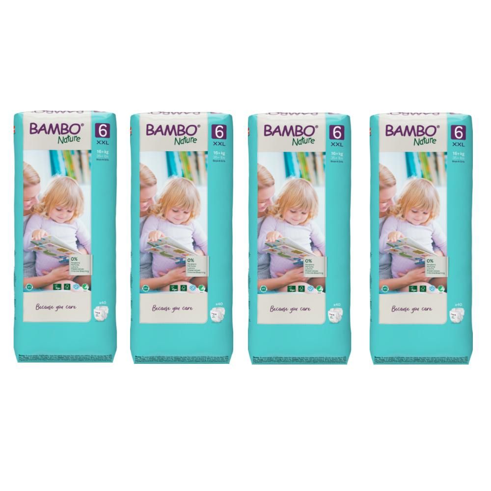 Bambo Nature - Eco-Friendly Diapers, Mega Tall Pack - Size 6, 16+kg - Pack of 4 - 160 pcs