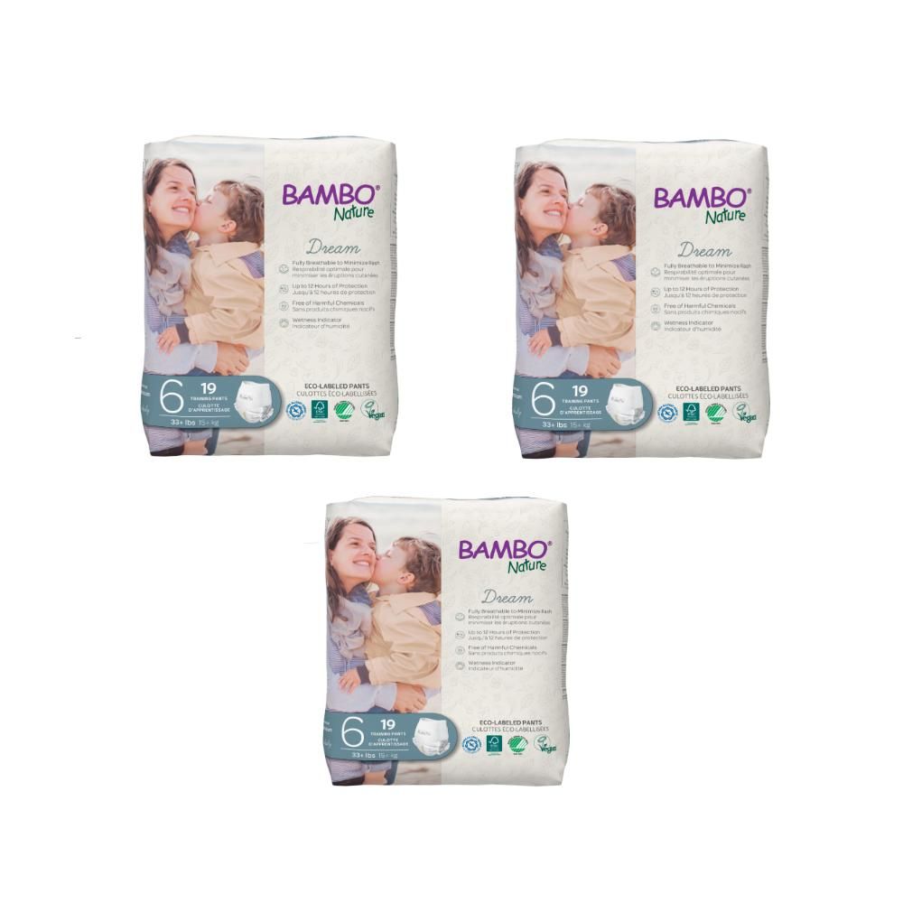 Bambo Nature Eco - Friendly Diapers Pants, Size 6, 15+kg, 57 Pants, Extra Value Pack of 3