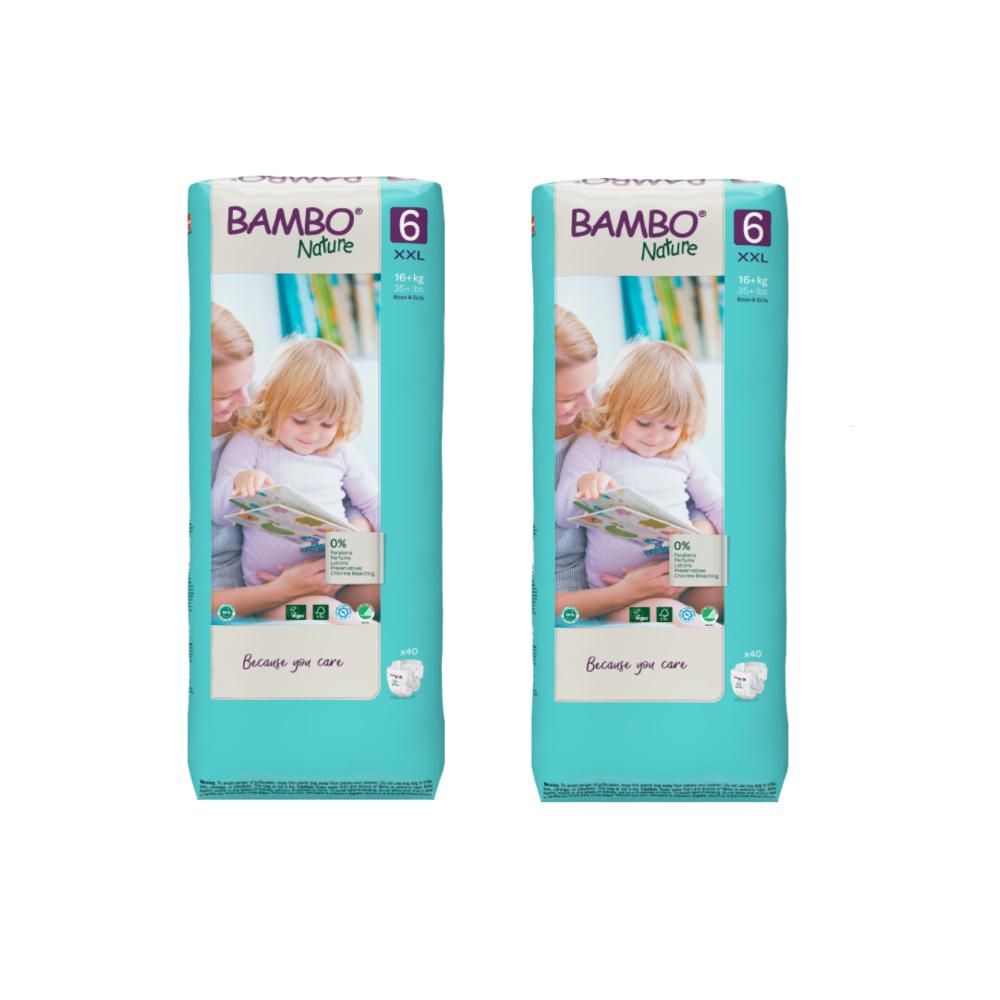 Bambo Nature - Eco-Friendly Diapers, Size 6, 16+kg 80 pcs, Tall Value Pack of 2