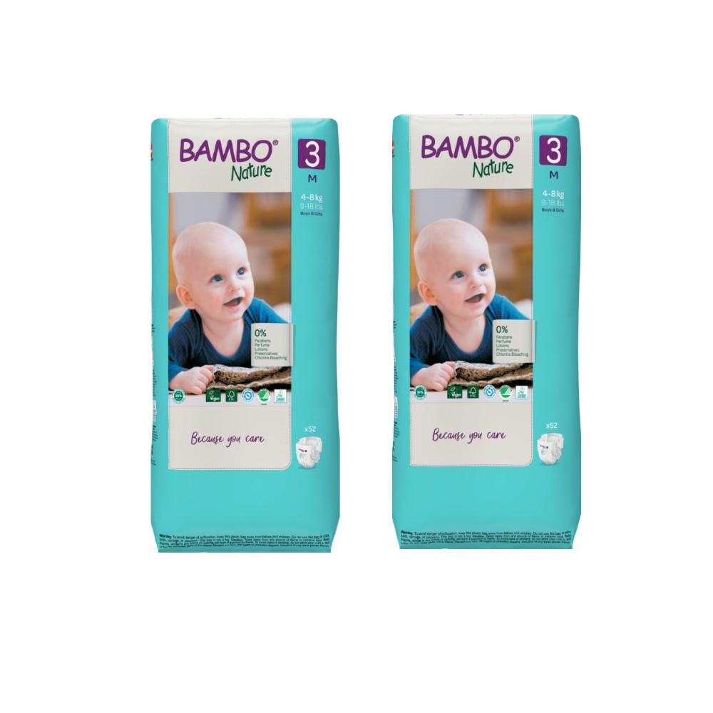 Bambo Nature - Eco-Friendly Diapers, Size 3, 4-8kg 104 pcs, Tall Value Pack