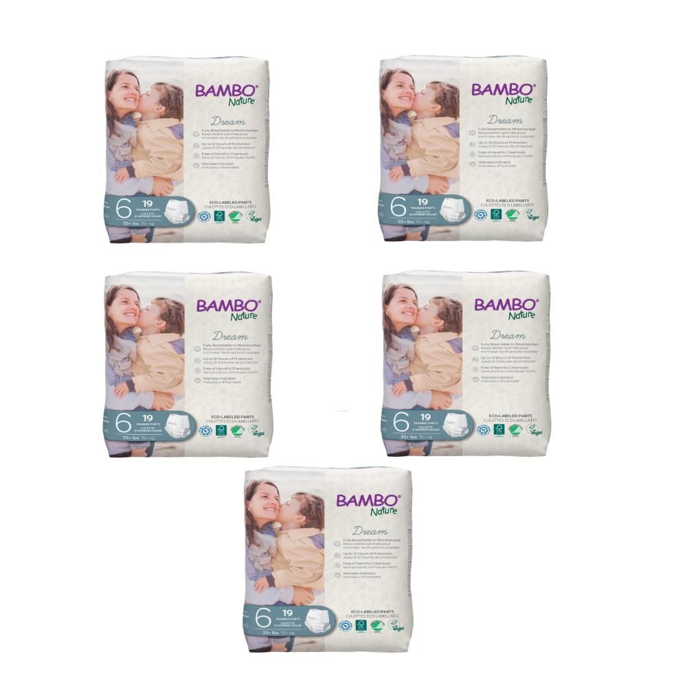 Bambo Nature Eco - Friendly Diapers Pants, Size 6, 15+kg, 95 Pants, Mega Pack - Pack of 5