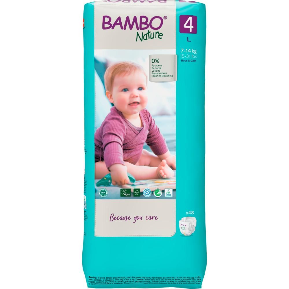 Bambo Nature - Eco-Friendly Diapers, Size 4, 7-14kg 48 pcs, Tall Pack