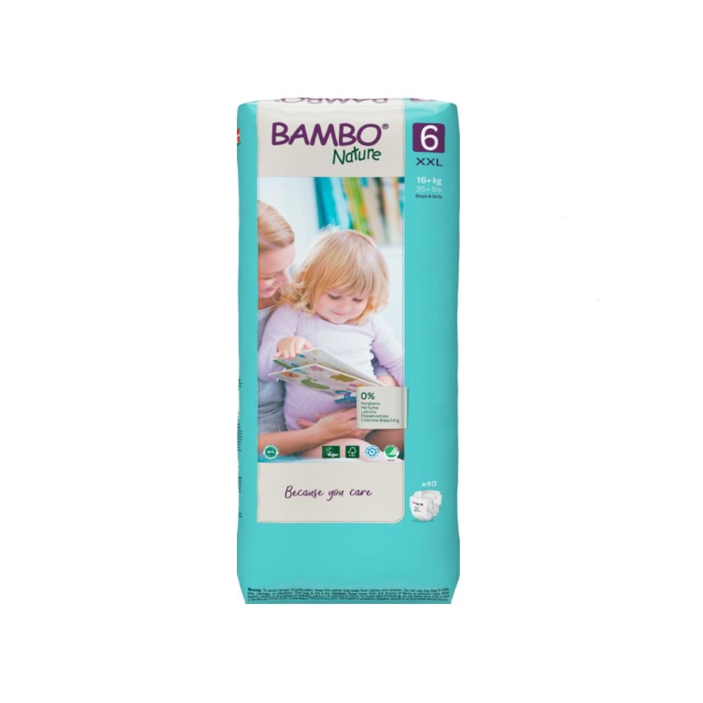 Bambo Nature - Eco-Friendly Diapers, Size 6, 16+kg 40 pcs, Tall Pack