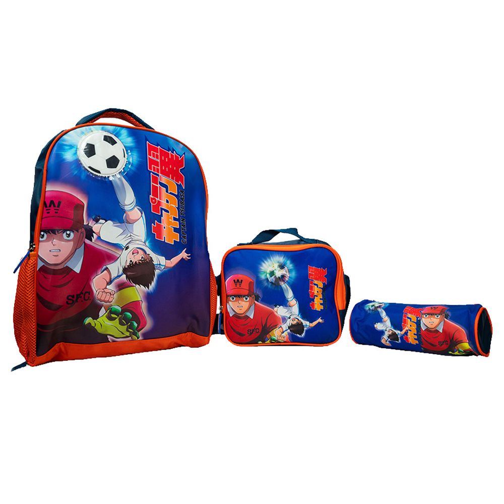 Captain Tsubasa - Back Pack 16-inch With Lunch Bag And Pencil Case - Blue