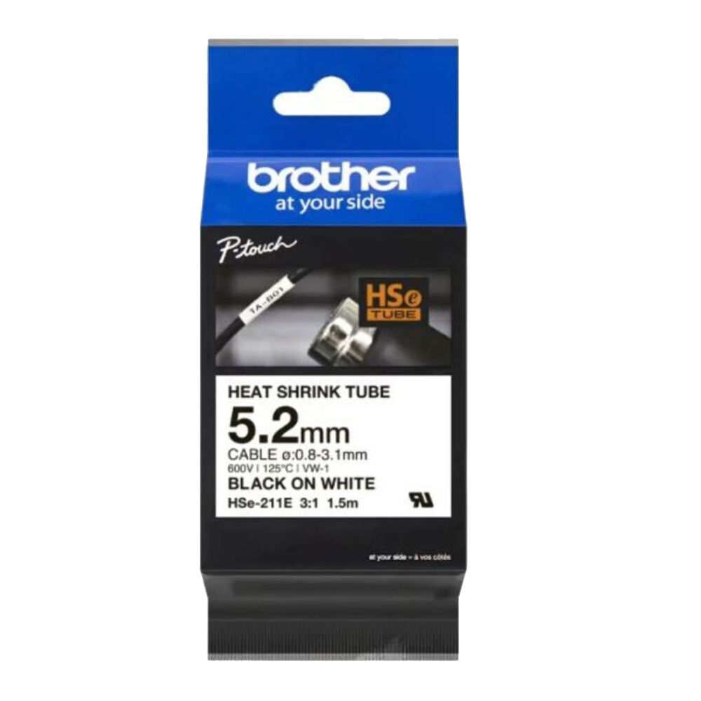 Brother - Heat Shrink Tube - Black On White - 5.2 mm