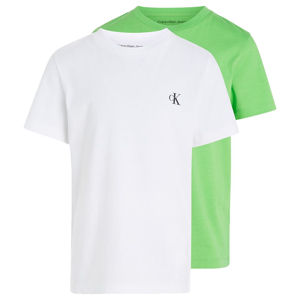 Calvin Klein - 2pc-Set - Boys Monogram T-Shirt - Bright White/Green Freeze