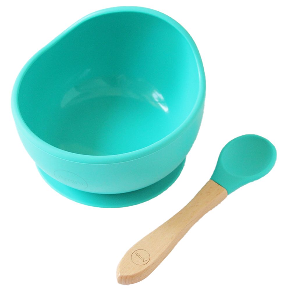 A'ish Home - Silicone Bowl & Spoon Feeding Set - Dark Green