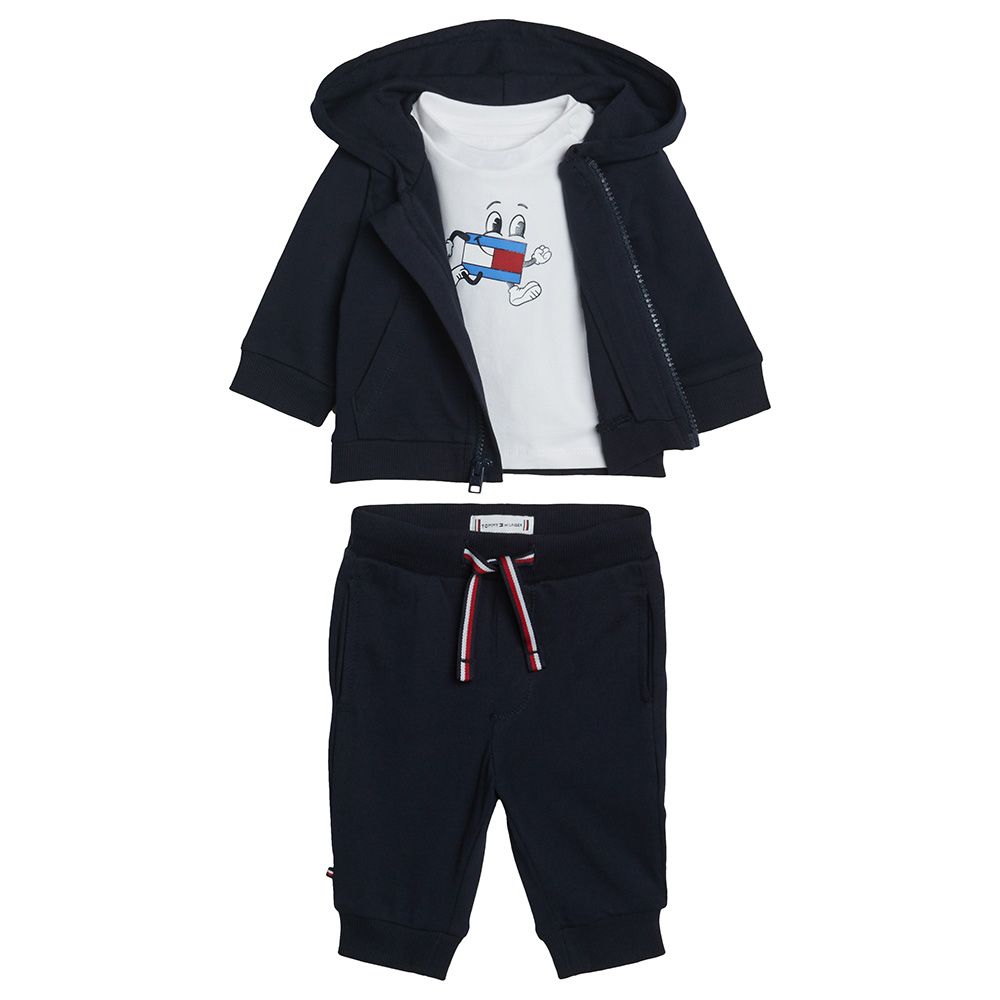 Tommy Hilfiger - 3pc-Set - Flag Character T-Shirt, Hoody And Joggers - Blue