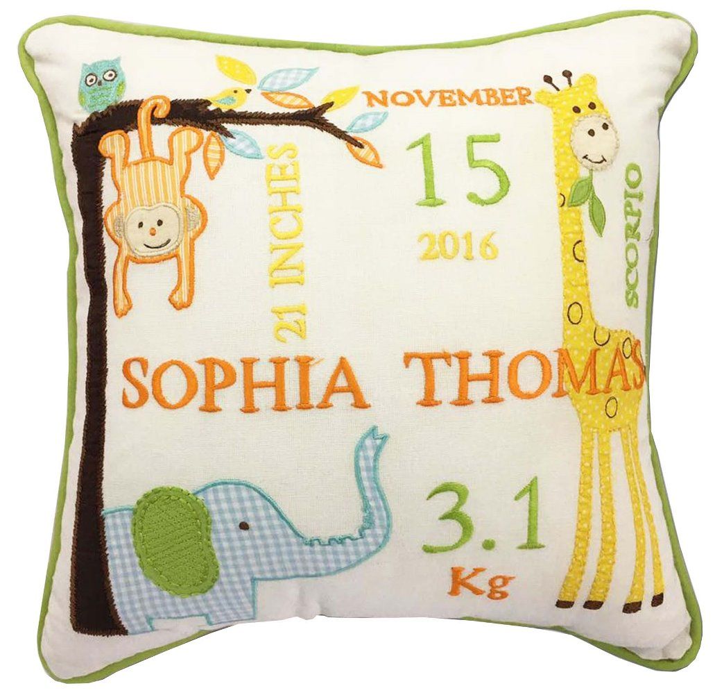 Little West Street - Jungle Fun Birth Statistic Personalised Pillow