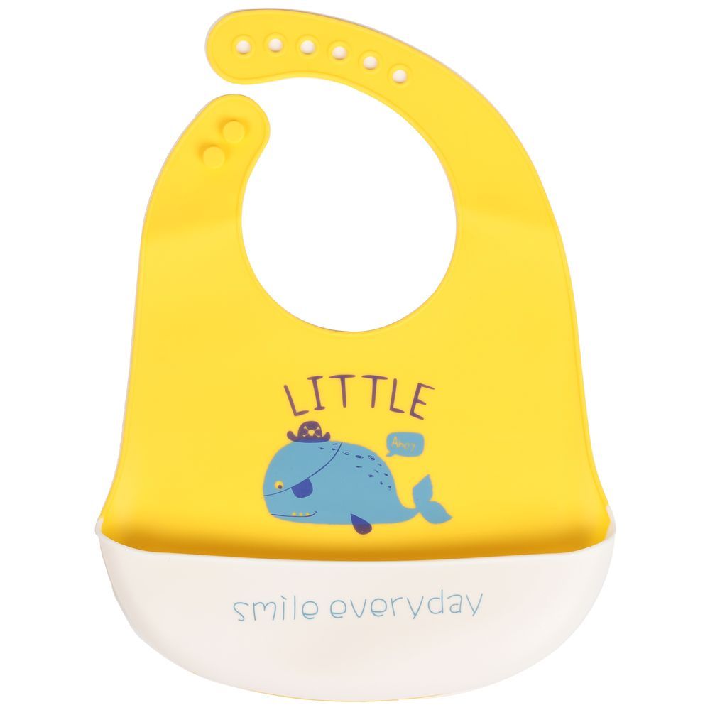 Little Angel - Smile Everyday Baby Silicon Bib - Yellow/White