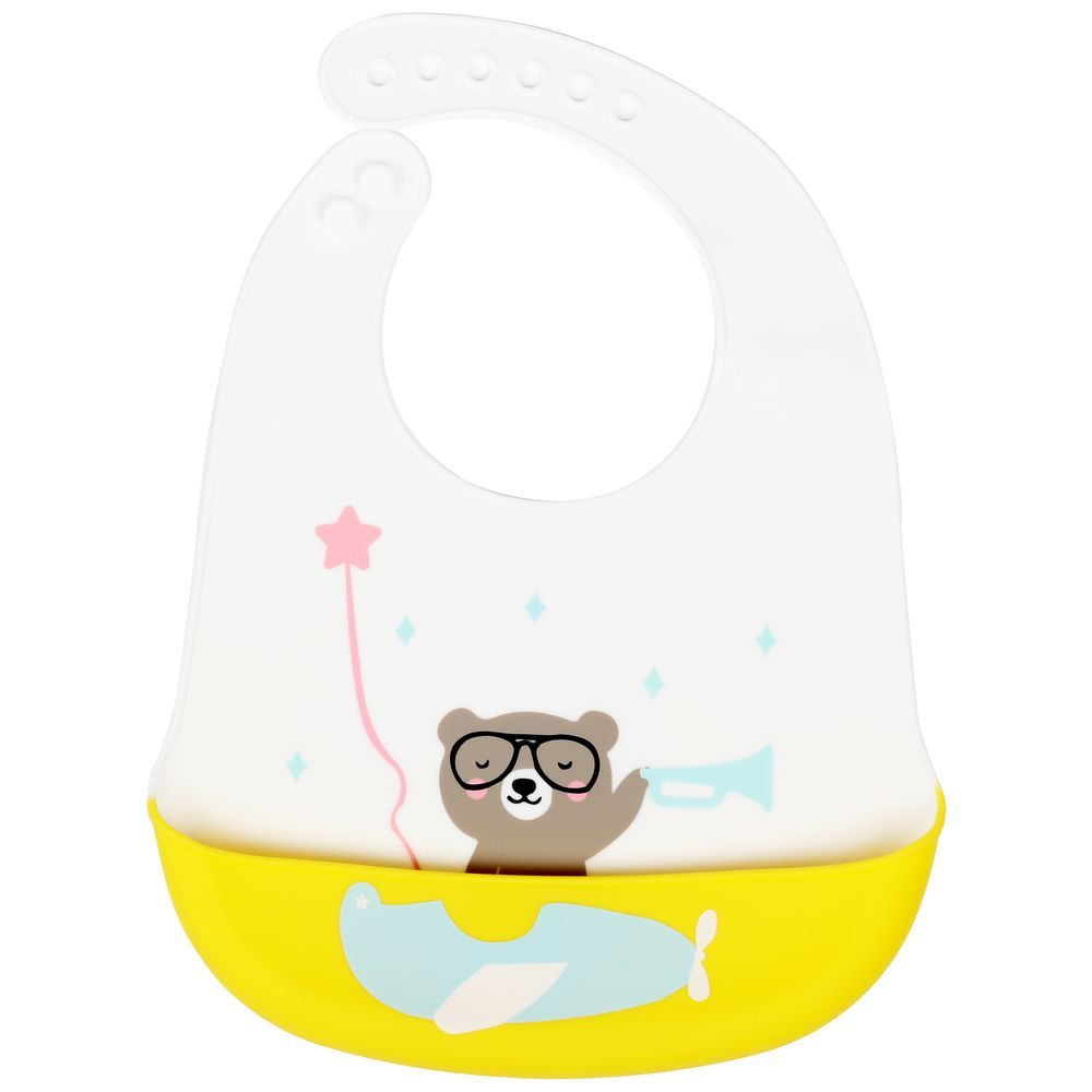 Little Angel - Baby Silicon Bib - Bear - Yellow/White