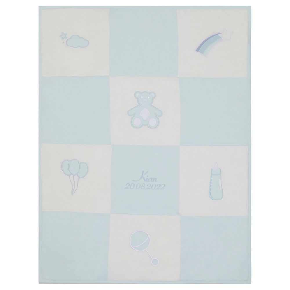 Little IA - Organic Cotton Teddy Patchwork Blanket - White And Blue