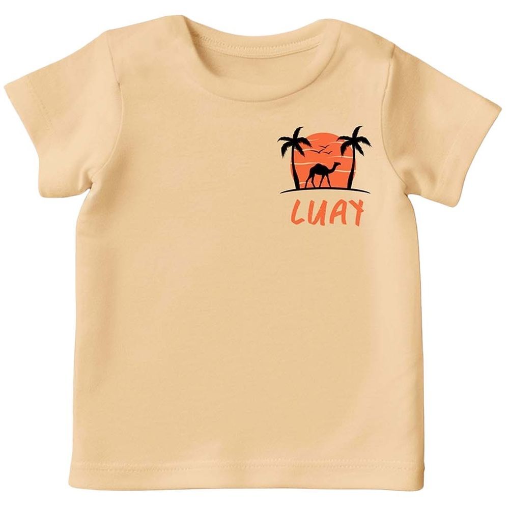 Luay - Charming Camel Palm Tree Print T-Shirt - Orange