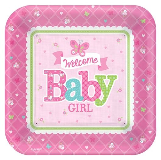 Welcome Little One Baby Girl Square Plates