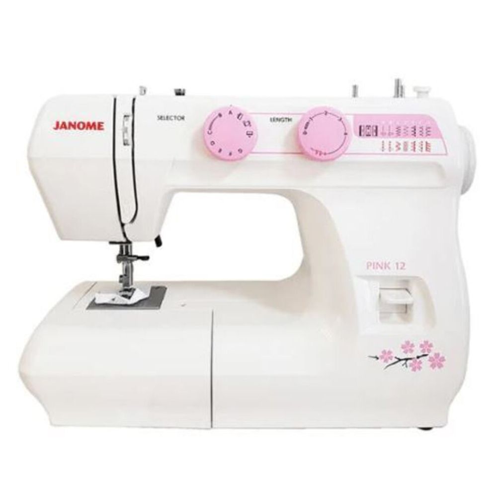 Janome - Pink 12 Stitches Portable Sewing Machine - White