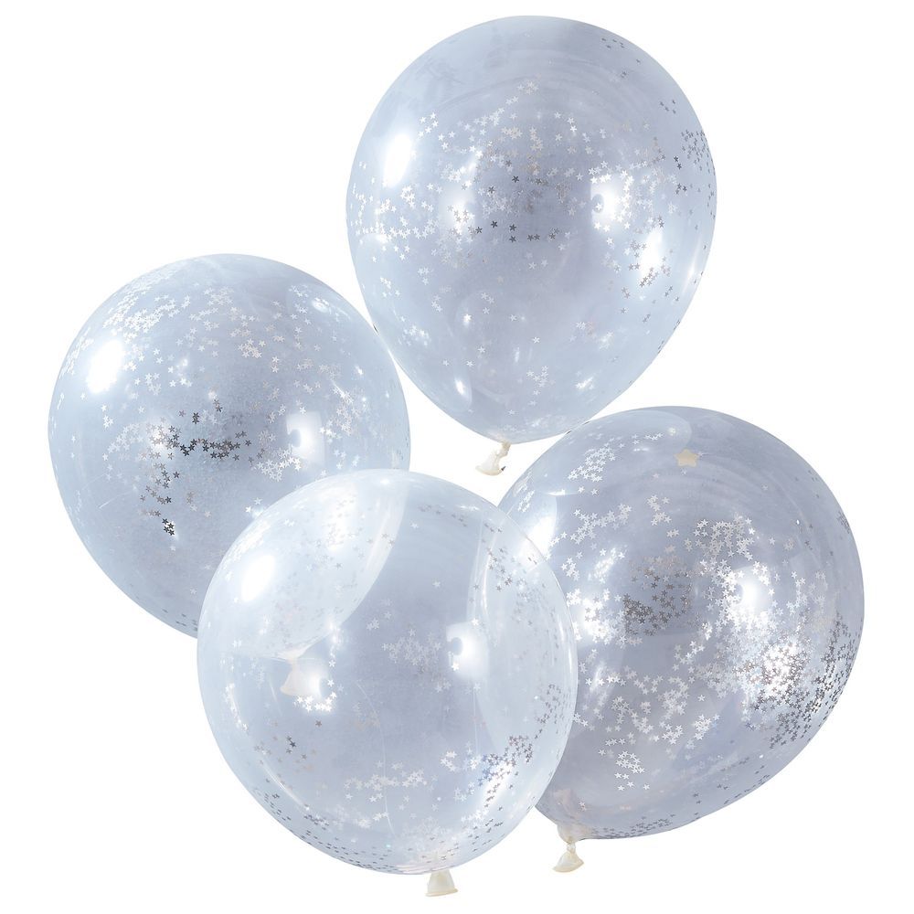 Ginger Ray - Glitter Confetti Balloons - Silver - 5pcs