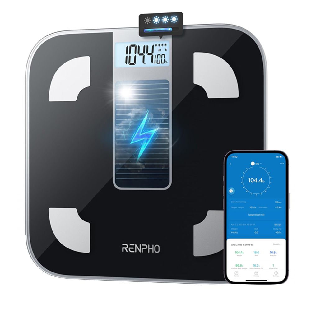 Renpho - Solar Powered Digital Bathroom Smart Scale - Black