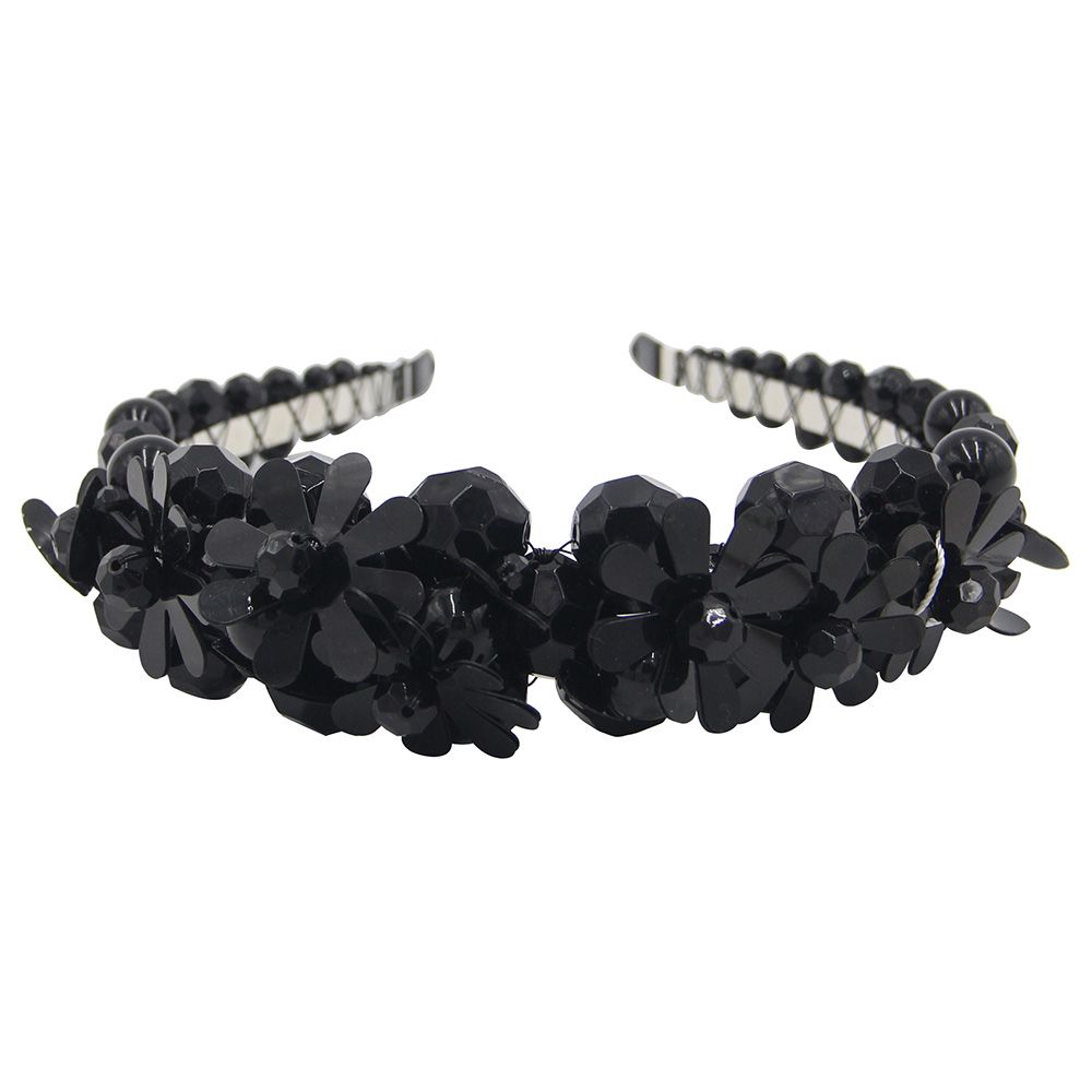 D' Daniela - Girls Headband - Black Crystal Flowers