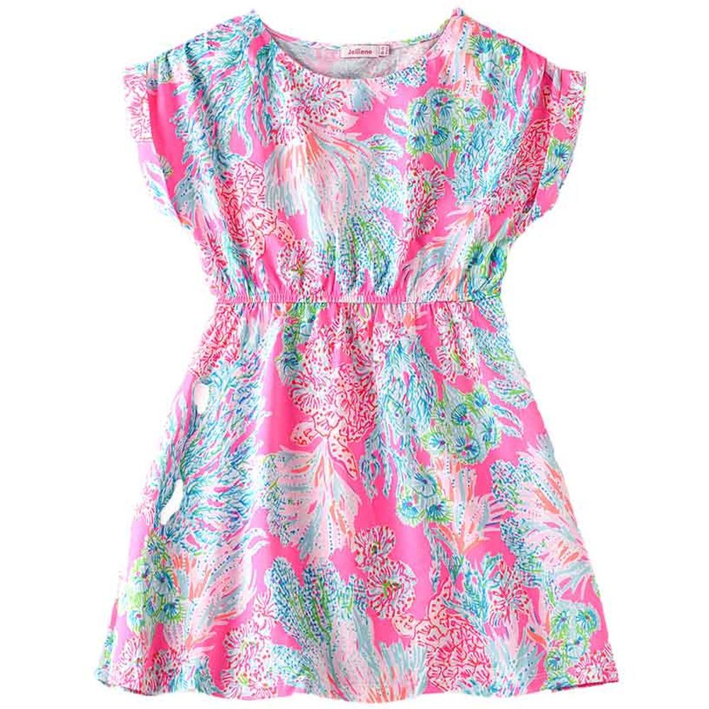 Jelliene - Girl's Floral Printed Knit Dress - Pink