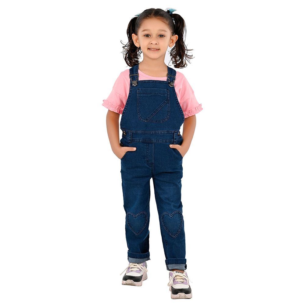 Flower Girl - 2pc-Set - Girl Dungaree And T-Shirt - Baby Pink/Blue