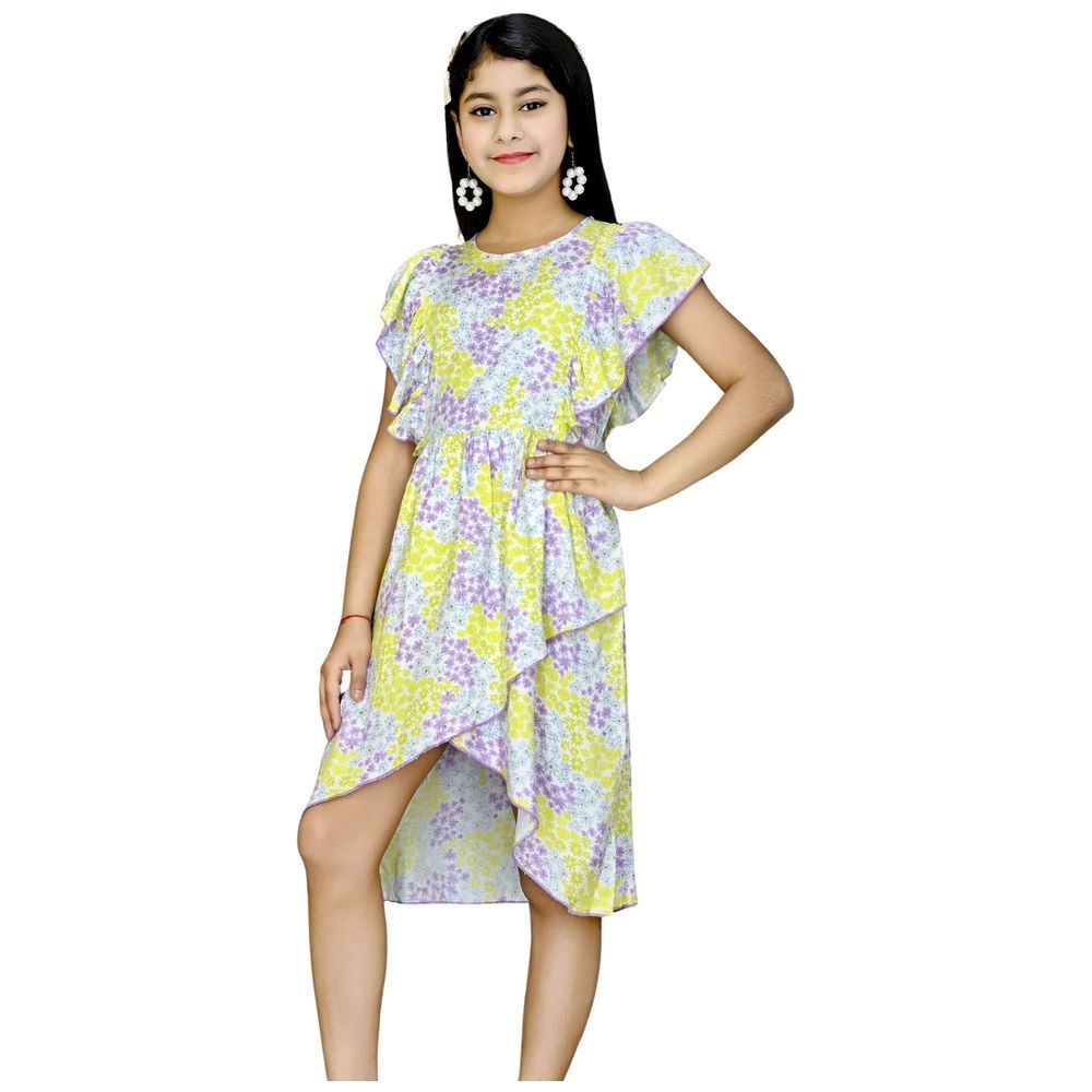 Flower Girl - Girl Printed Dress - Neon