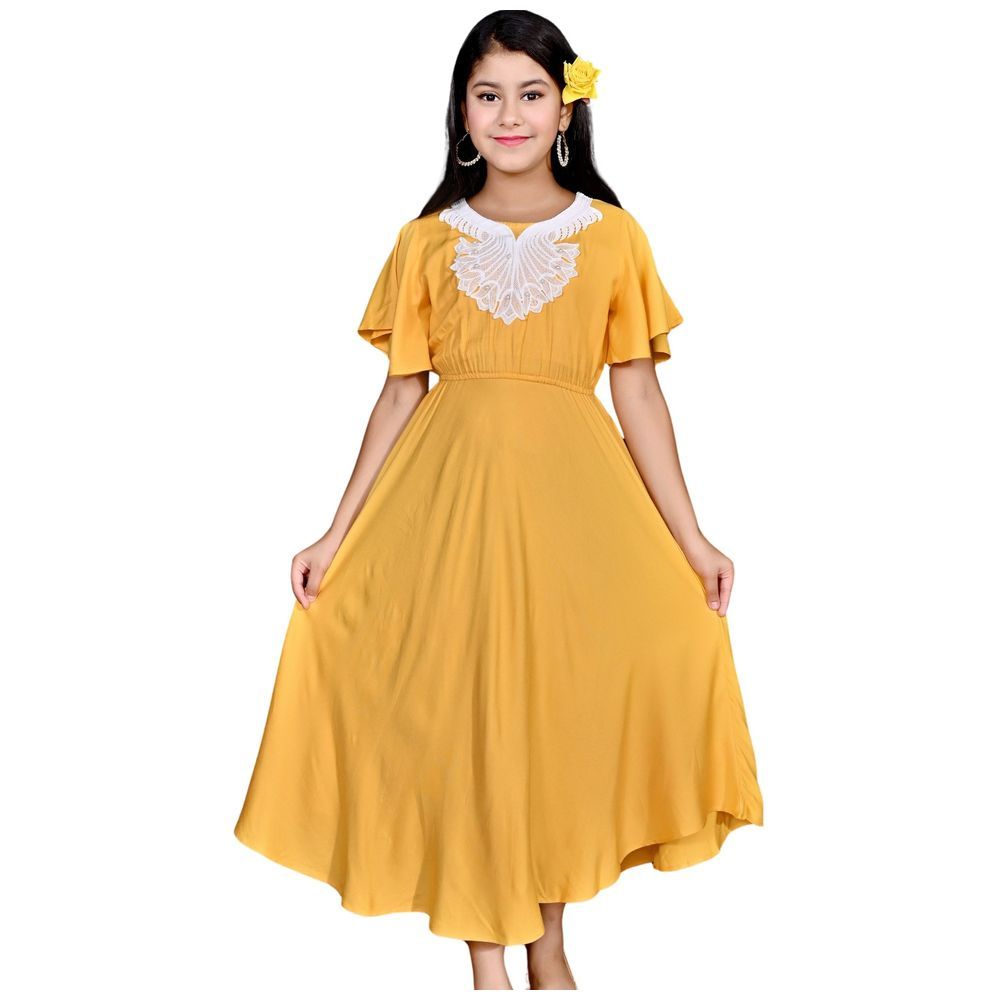 Flower Girl - Girl Plain Dress - Mustard