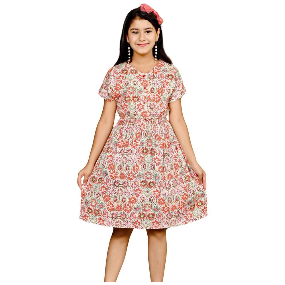 Flower Girl - Girl Short Sleeves Printed Dress