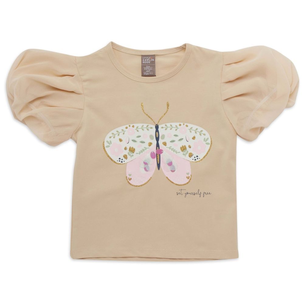 Little Kangaroos - Girl Puff Sleeves Top - Cream