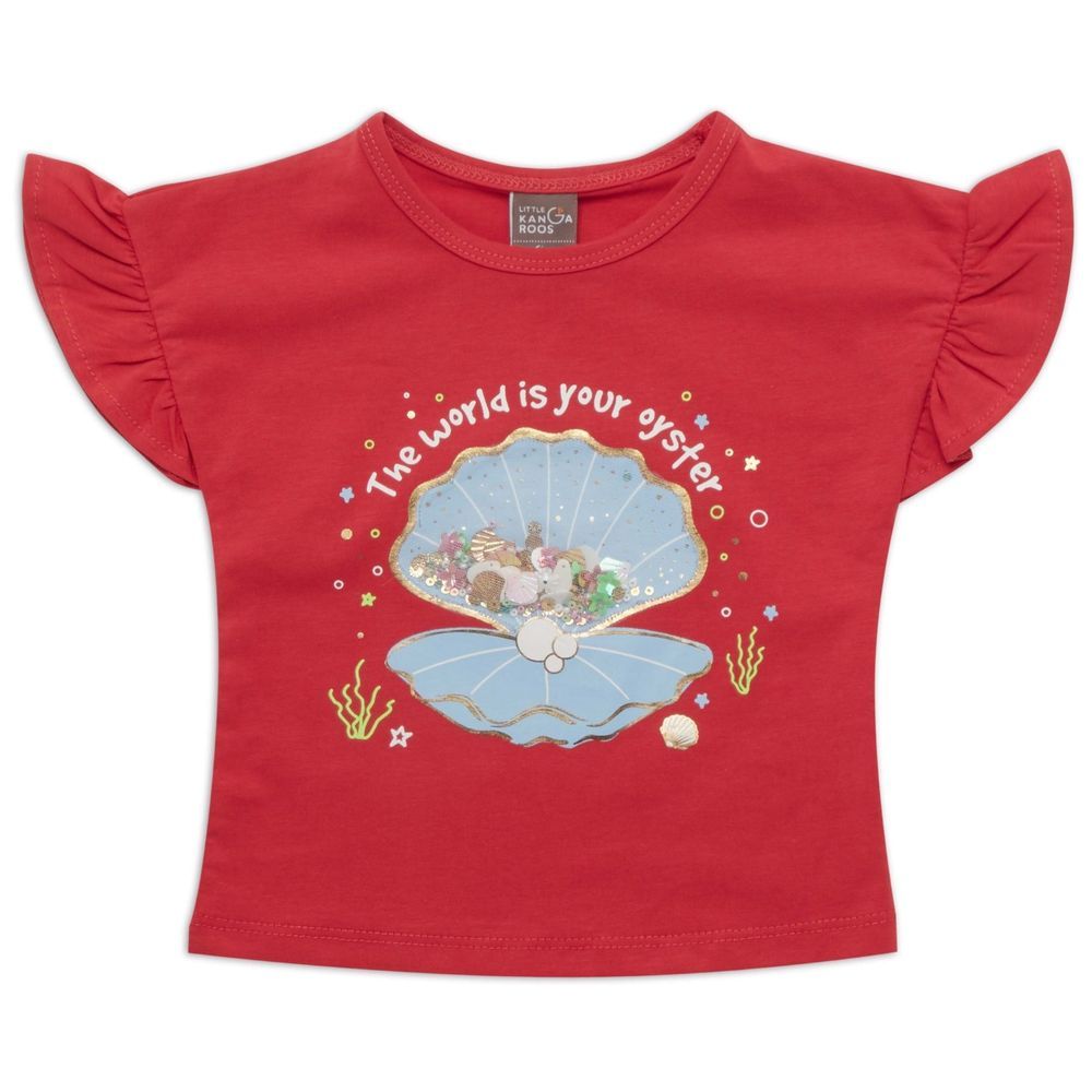 Little Kangaroos - Baby Girl Mega Sleeves T-Shirt - Coral