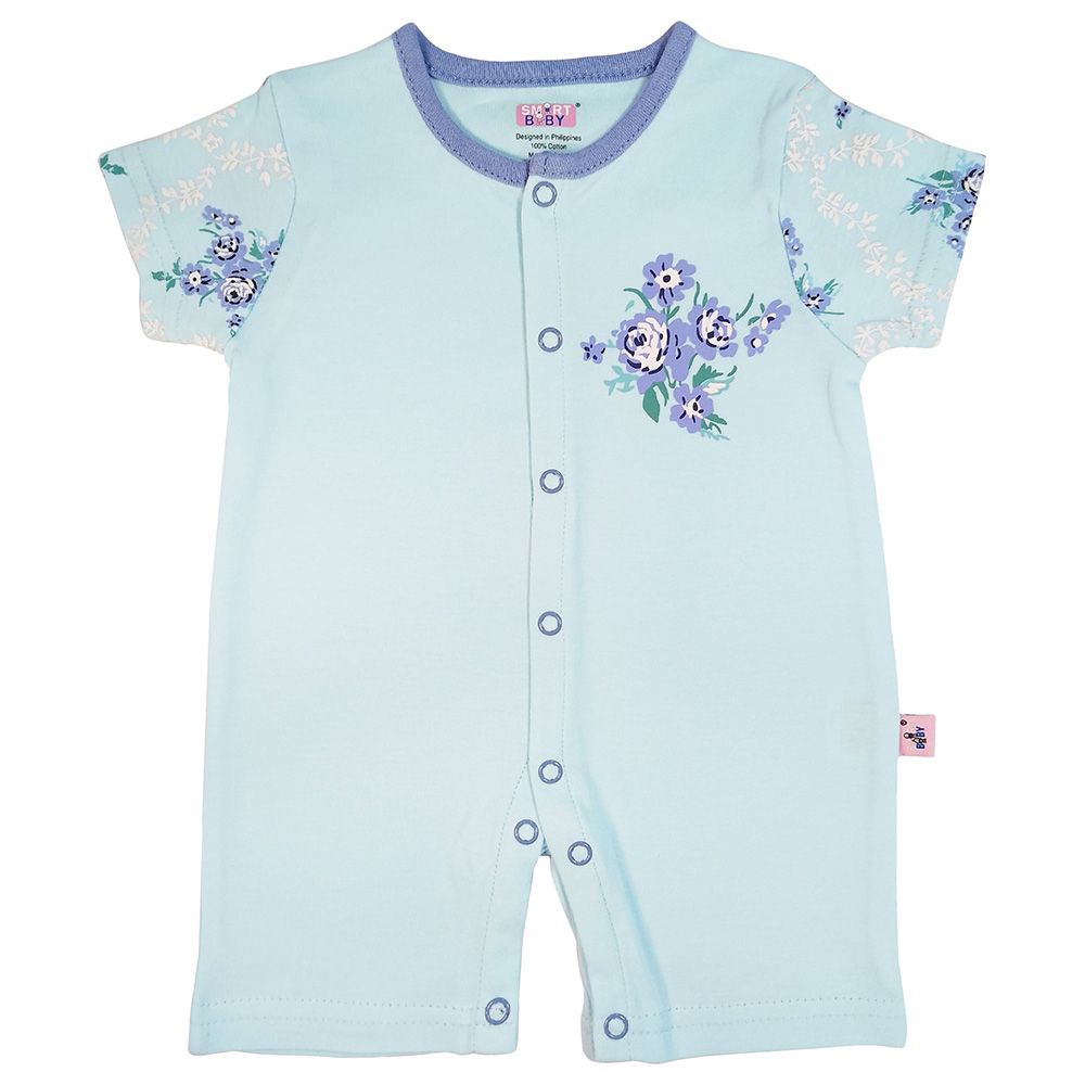 Smart Baby - Baby Girl Short Sleeves Romper - Aqua Blue