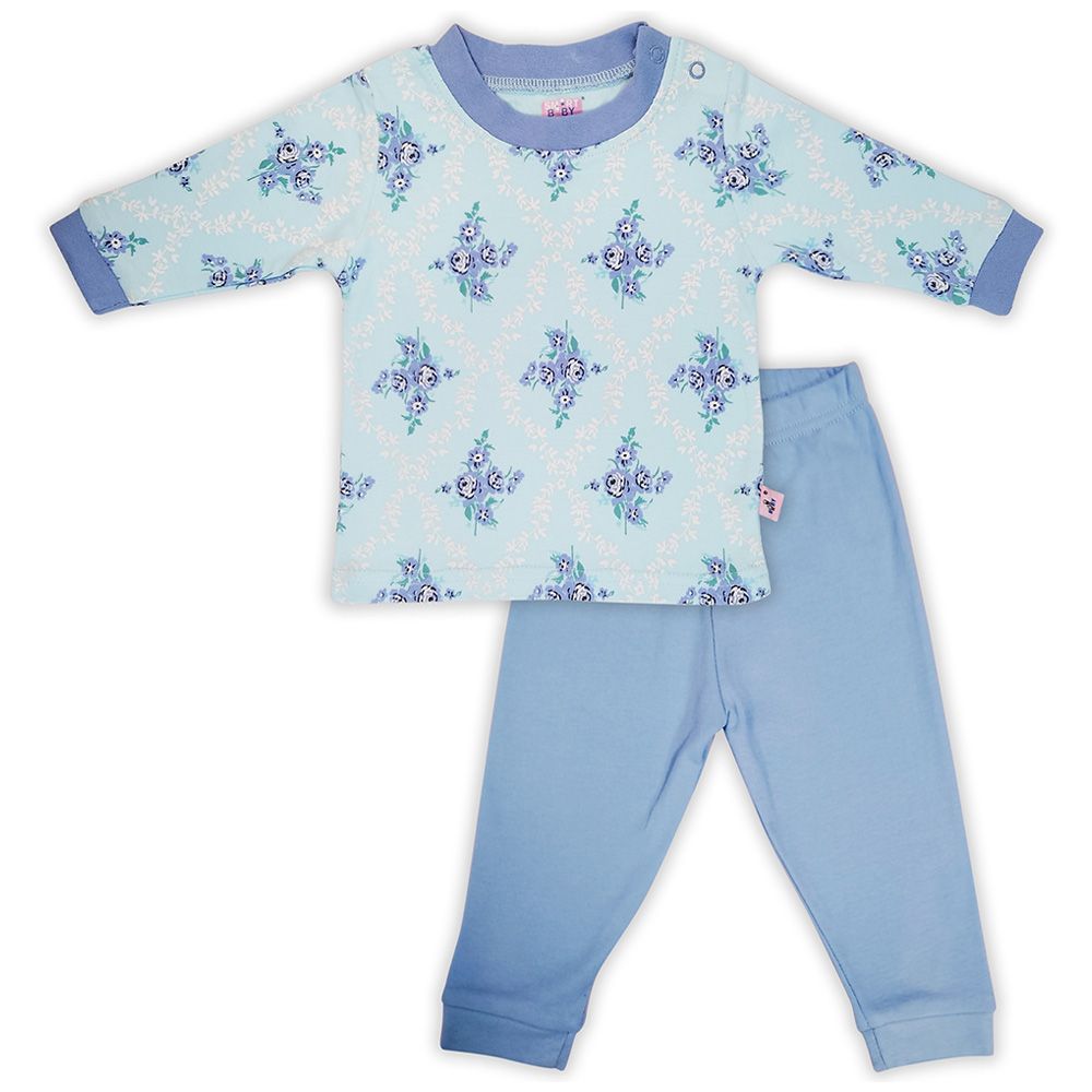 Smart Baby - 2pc-Set - Baby Girl T-Shirt And Pajama Suit - Blue