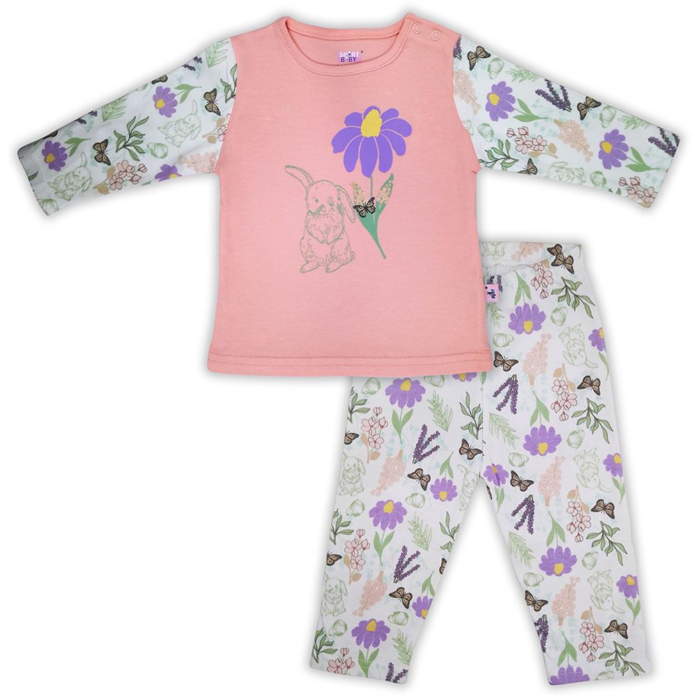 Smart Baby - 2pc-Set - Baby Girl T-Shirt And Pajama Suit - Pink