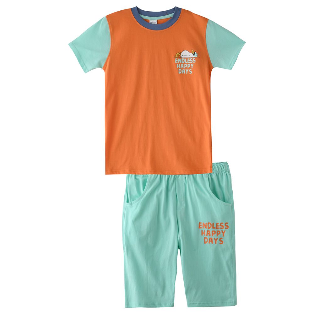 Genius - 2pc-set - Boy Half sleeves T-shirt and Bermuda - Orange/Mint