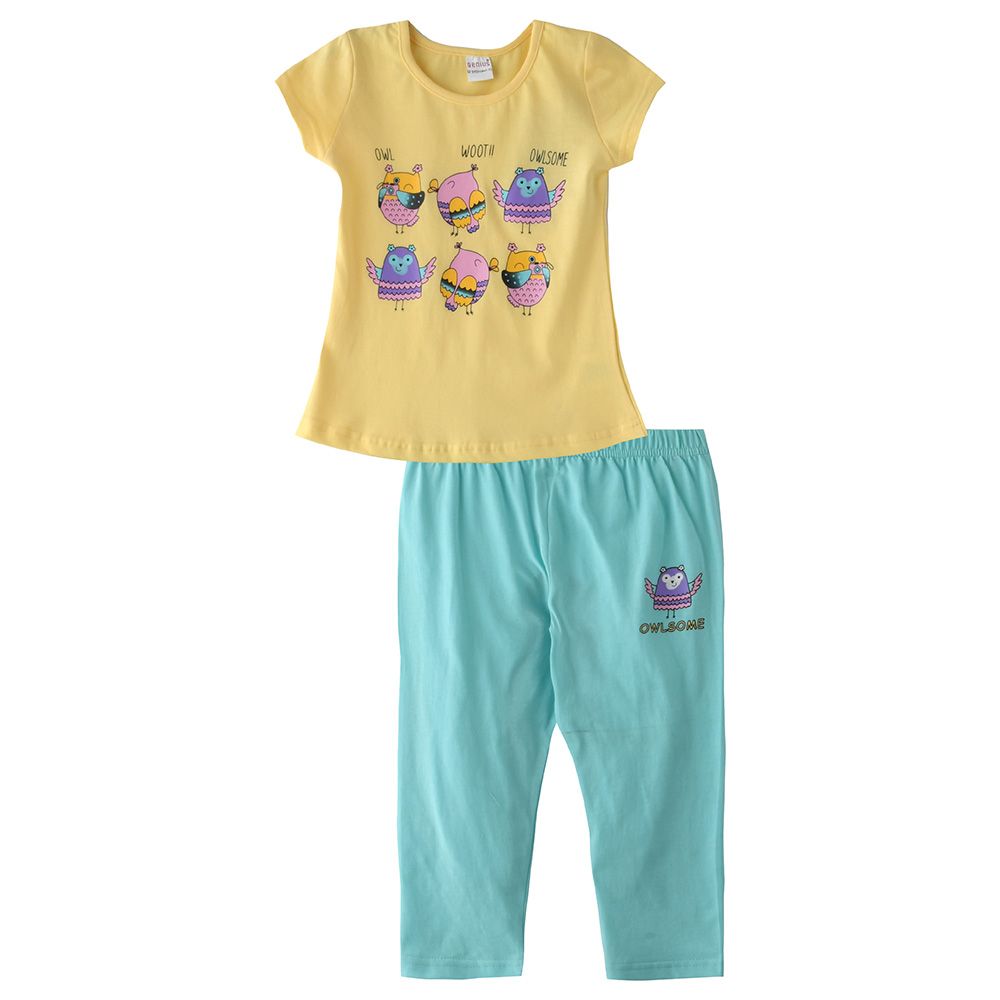 Genius - 2pc-set - Girl Half sleeves T-shirt and Pants - Yellow/Mint