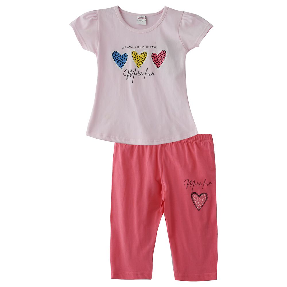 Genius - 2pc-set - Girl T-shirt and Capri - Pink/Coral