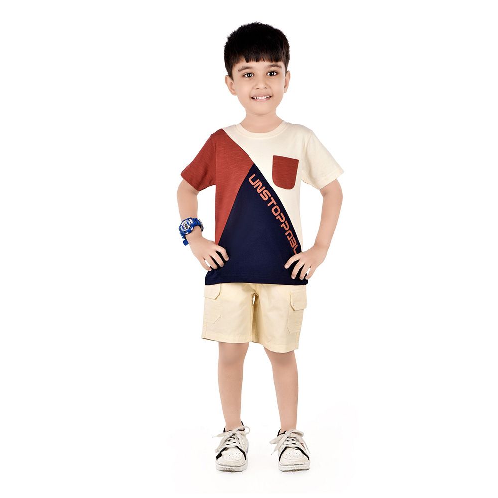 Genius - 2pc-Set - Boy's Unstopabble Printed Half Sleeve T-Shirt w/ Bermuda Shorts