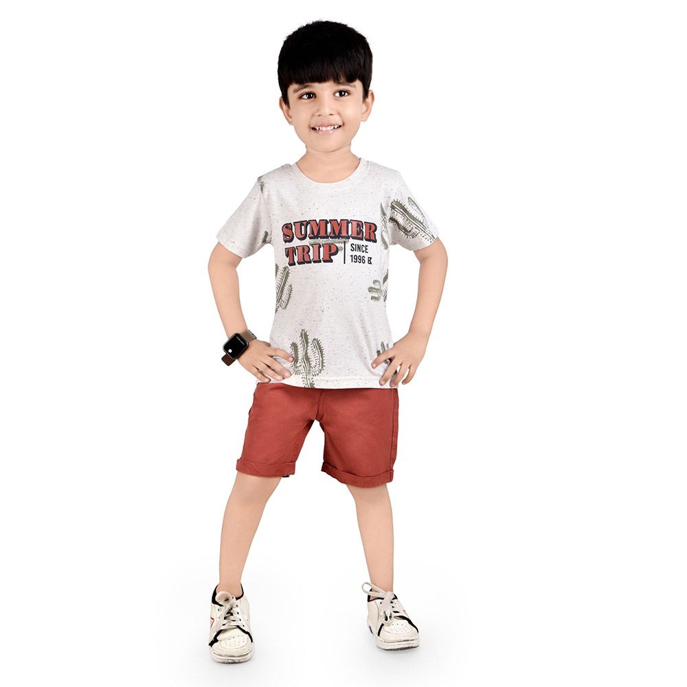 Genius - 2pc-Set - Boy's Half Sleeve T-Shirt w/ Bermuda Shorts - White/Red