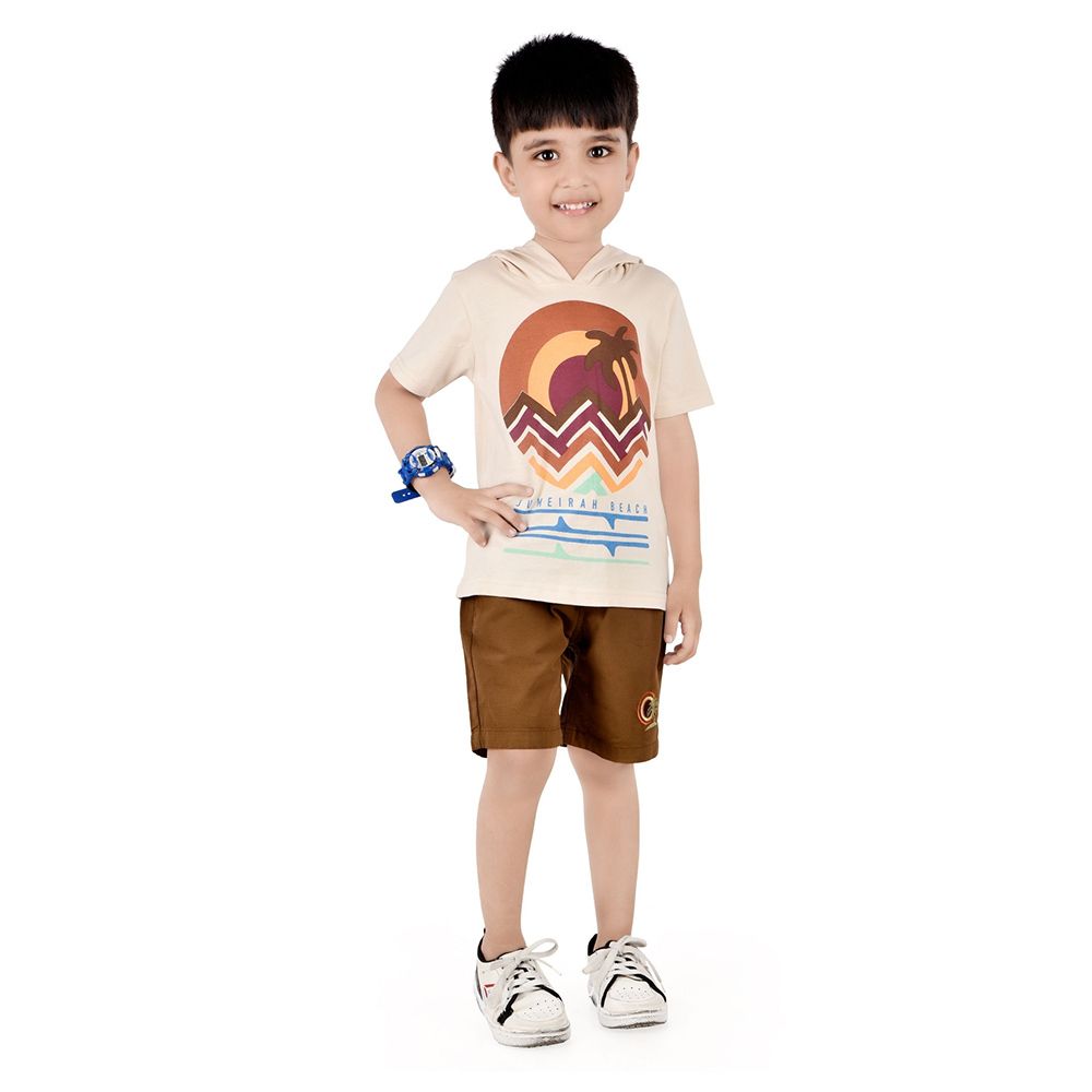 Genius - 2pc-Set - Boy's Half Sleeve T-Shirt w/ Bermuda Shorts - Peach/Brown