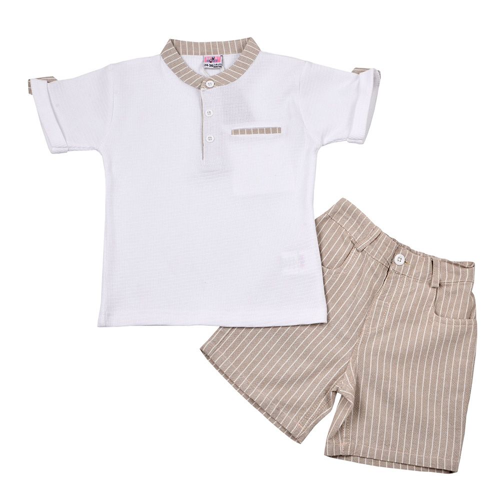 Smart Baby - 2pc-Set - High Neck T-Shirt w/ Shorts - White/Beige