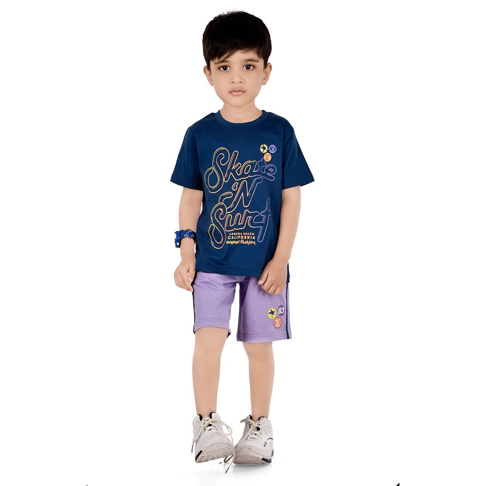 Genius - 2pc-Set - Boy's Half Sleeve T-Shirt w/ Bermuda Shorts- Blue/Purple