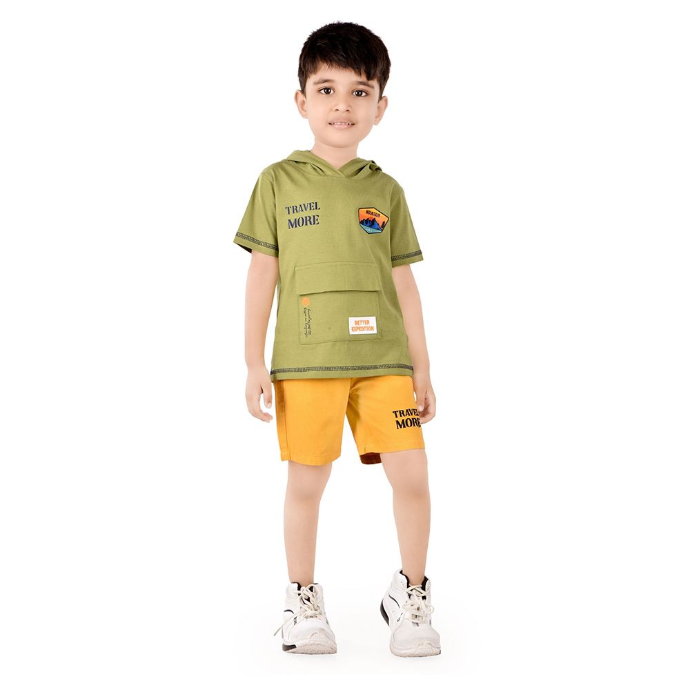 Genius - 2pc-Set - Boy's Half Sleeve T-Shirt w/ Bermuda Shorts - Olive/Yellow