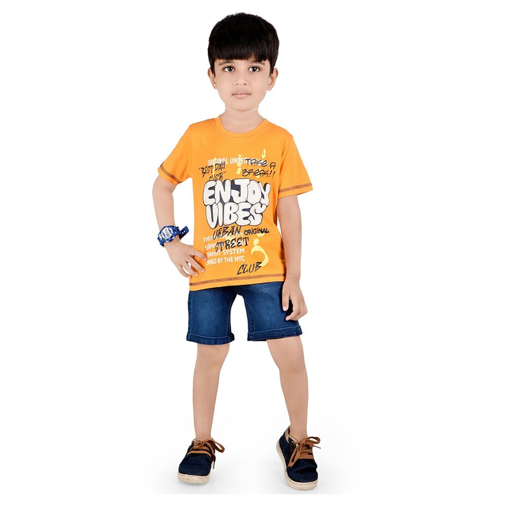 Genius - 2pc-Set - Boy's Half Sleeve T-Shirt w/ Bermuda Shorts - Orange/Blue