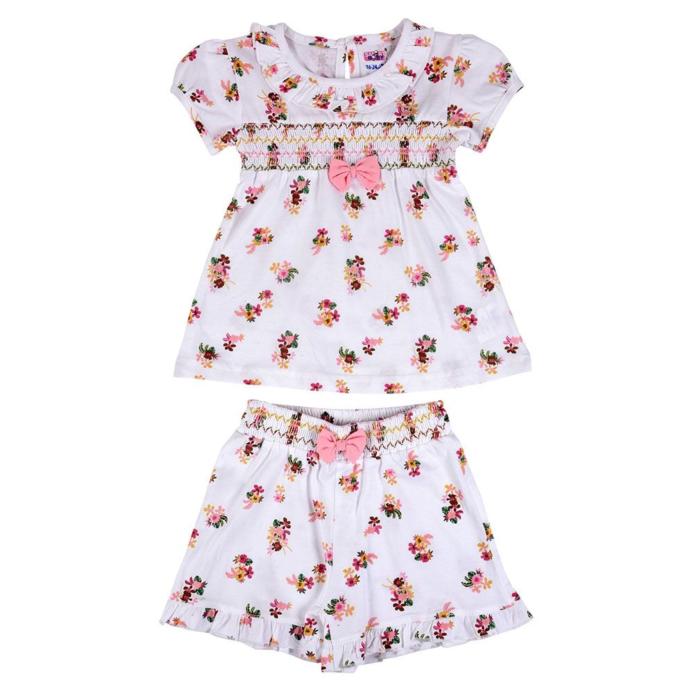 Smart Baby - 2pc-Set - Floral Print Top w/ Shorts - White