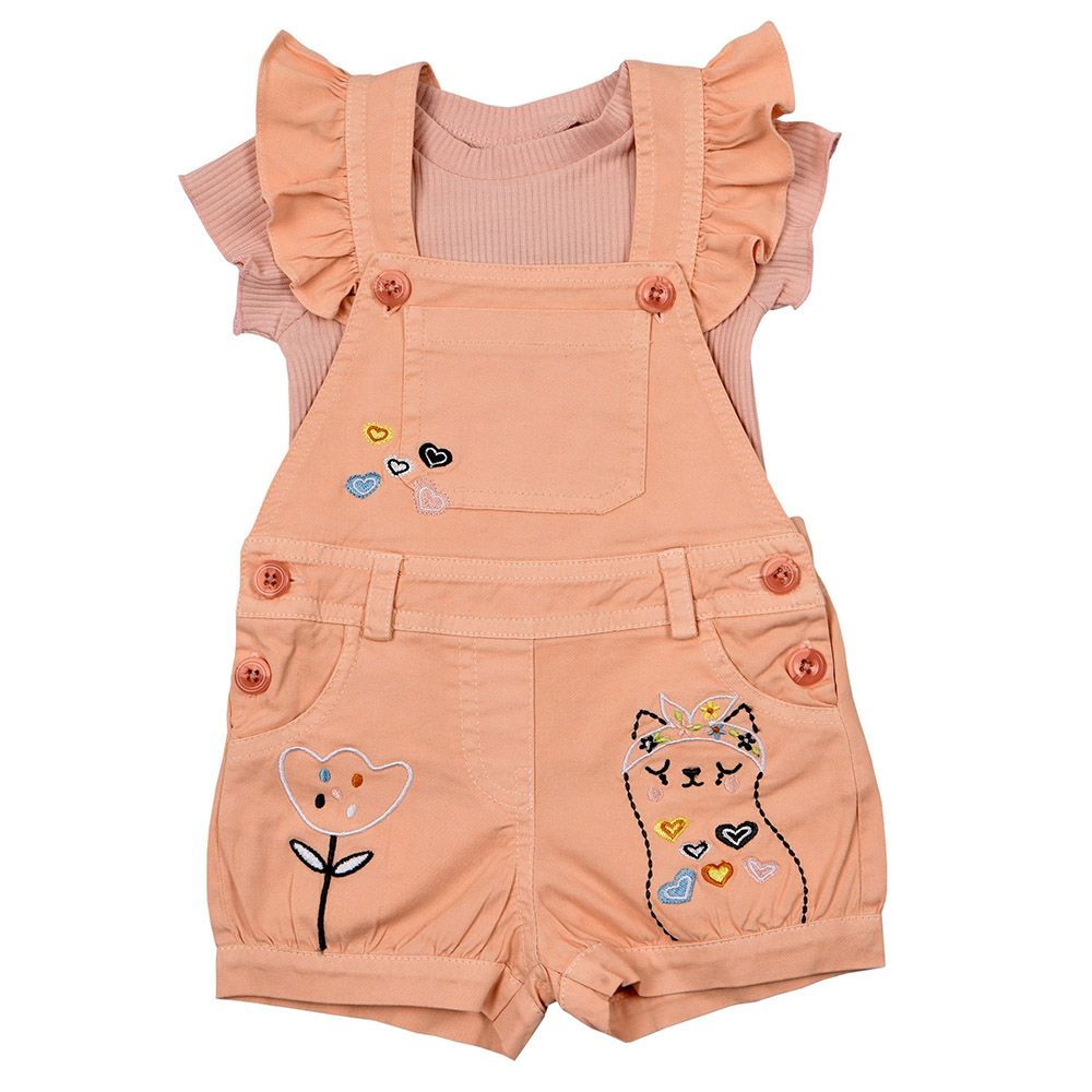 Smart Baby - 2pc-Set - Tee w/ Printed Dungaree - Rose Peach